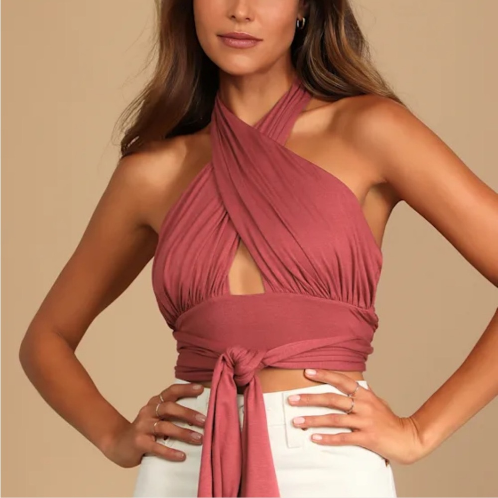 Lulus Berry Halter Top – Wrap Around Waist Tie, Size M, Summery & Flattering